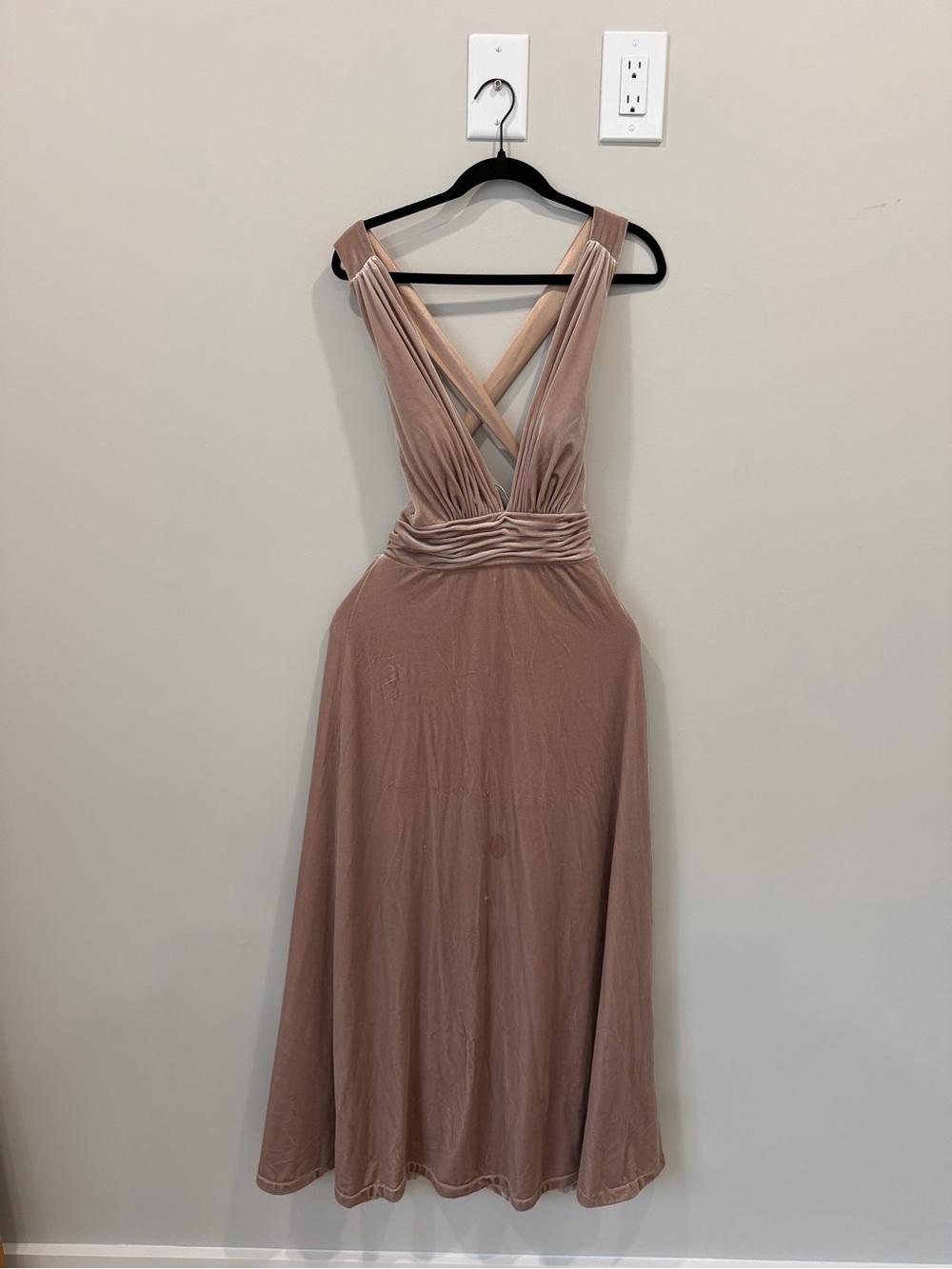 Revelry Blush-Taupe V-Neck Crossback Maxi Dress